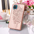 for Galaxy A12 Flip Cover Phone Case Rose Gold | Wallet, Butterfly Floral Embossed, Wrist Strap, Card Holder Slots, Stand, Leather, Protective...