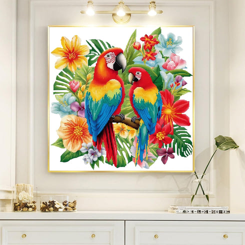 51buyoutgo Parrot 11ct Cross Stitch Kits, 11 CT Easy Funny Pre Printed Counted Stamped Cross Stitch Embroidery Needlepoint Needlework Patterns Kit...