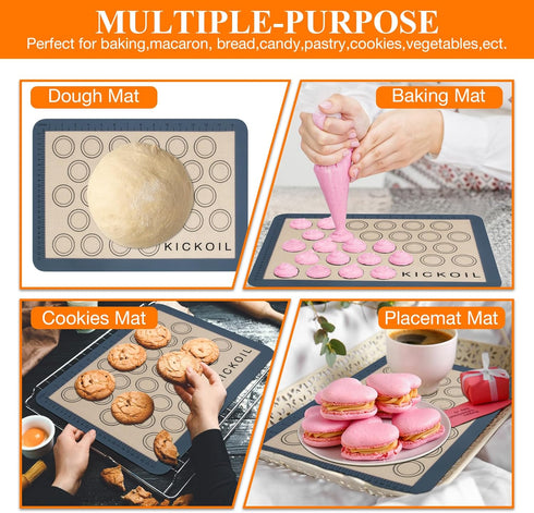 Macaron Silicone Baking Mat Set 2 Half Sheet Grey Non-Stick Reusable Baking Mats Food Grade Silicone Cookie Sheet Bakeware Mat for Oven Macarons M...