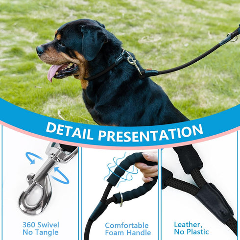 Dog Leash, Braided Rope Traction – Walking Training Lead for Medium/Large Dogs ((1/2") - 2FT, Black)...