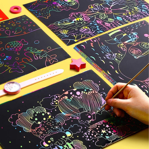 Scratch Art Rainbow Paper 36 Sheets, Colorful Magic Papers Black Scratch it Off Art Crafts Notes Boards with 4 Scratch Pen for Kids Easter Basket ...