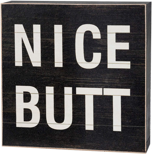 Funny Bathroom Signs Decor, Farmhouse Wooden Box Sign Wall Decor Art, 6" Square Nice Butt...