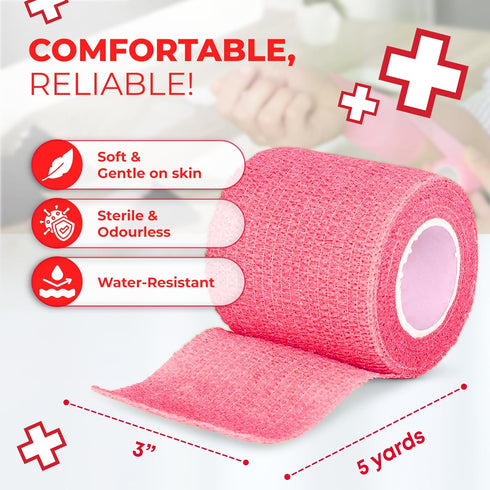 Ever Ready First Aid Self Adherent Cohesive Bandages 3" x 5 Yards - 12 Count, Rainbow Colors...