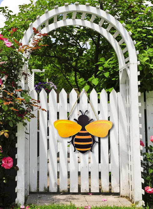 MACLARONX Wooden Bumble Bee Decor 12" Large Honey Bee Cutouts Wall Sign Crafts for Porch front door Home Patio Yard Garden Home Decorations...