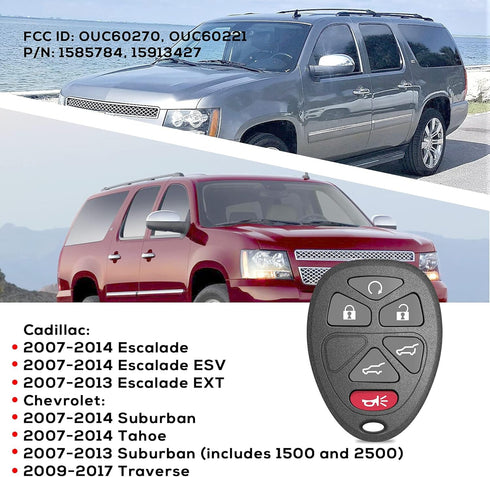 VOFONO Car Key Fob Keyless Entry Remote Fits Chevy Tahoe/ Suburban 2007-2014/ Cadillac Escalade 2007/ GMC Yukon 2007-2014 OUC60270 OUC60221 158578...