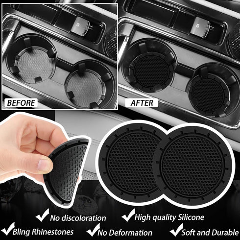 9 Pcs Bling Car Accessories Set for Women, Diamond Steering Wheel Cover, Rhinestone Center Console Pad Seat Safety Belt Pad Handbrake Cover Gear S...