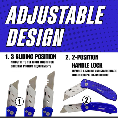 Rapid Edge Extend-A-Blade Utility Knife, Folding Razor Knife with 3 Blade Positions, Includes 5 Double-Length Serrated Utility Knife Blades...