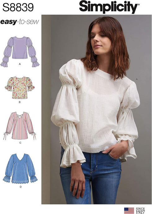 Simplicity Easy Women's Flared Sleeve Blouse Sewing Patterns, Sizes 14-22...