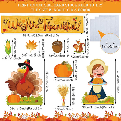 64 Pieces Thanksgiving Fall Autumn Classroom Bulletin Board Decor We are Thankful Bulletin Board Set Turkey Wheat Pumpkin Acorns Corn Maple Leaves...