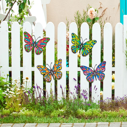 Kggetr Metal Butterfly Wall Decor - 4 Pack Outdoor Wall Art Hanging Decoration for Garden Yard Fence Patio Balcony,Gift for Mom Sisters Friends...