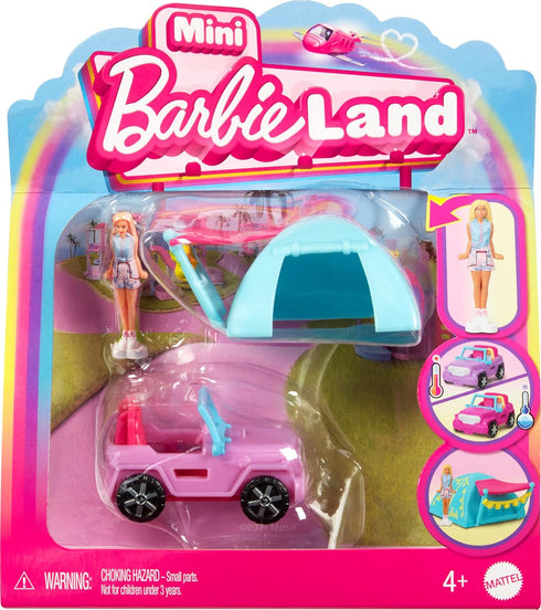 Barbie Mini BarbieLand Doll & Toy Vehicle Sets, 1.5-inch Doll & SUV with Color-Change Surprise & Tent Accessory...