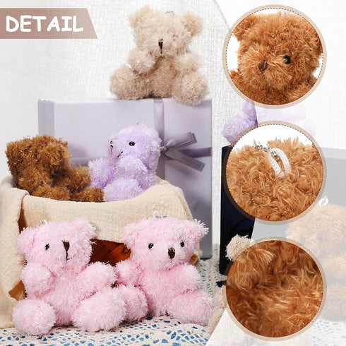 Threan 8 Pcs Mini Plush Bears 4'' Small Bear Bulk Stuffed Animal Toys Tiny Soft Bear Doll Present Stuffers for Keychain Baby Shower Party Favors S...