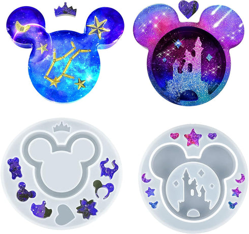 Palksky 2 PCs Resin Molds for Cute Mouse Head Silicone Castle Bow Shaped Epoxy Casting Mold Christmas Resin Molds for DIY Keychain Hanging Pendant...