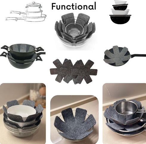 VHD Felt Pot and Pan Protectors - Set of 3, Pot Dividers Pads, Stacking Pan Protectors, Pan Separators, Bowl & Plate Separators, Pads for Protecti...
