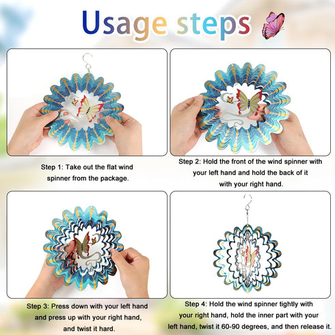 Butterfly Wind Spinners for Yard and Garden, 7.09x7.09in 3D Hanging Wind Spinner Stainless Steel Butterfly Gifts for Wife Mother Women Hanging Win...