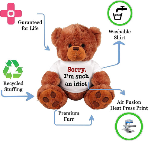 "SORRY I'M SUCH AN IDIOT" 13" Inch Teddy Bear - Cute And Cuddly : Funny Teddy Bear Couple Gift : Romantic Cute Teddy Bear Stuffed Animal...