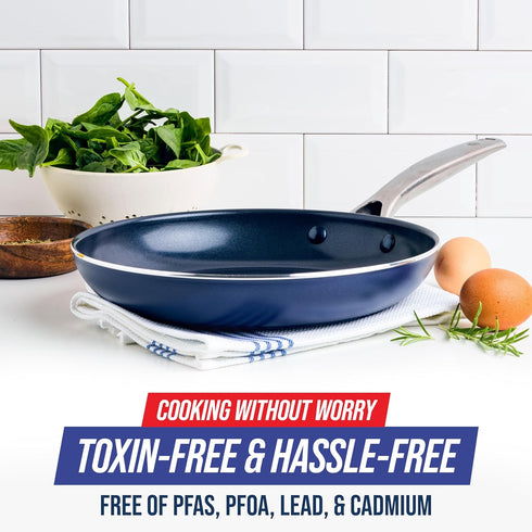 Blue Diamond 10" Nonstick Frying Pan Skillet, Diamond Infused PFAS & PTFE-Free Ceramic Pot, Dishwasher & Oven Safe, Stay Cool Handle, Durable Non ...