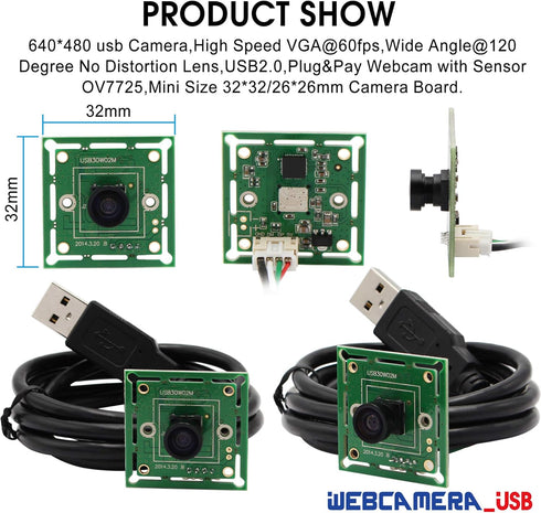 ELP VGA Super Mini Wide Angle USB Camera Module with 120degree lens High Speed 480P 60fps UVC USB2.0 Video Webcam Board OV7725 Embedded Industrial...