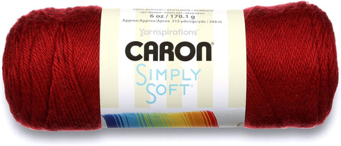 Caron Simply Soft Solids Yarn (4) Medium Gauge 100% Acrylic - 6 oz - Autumn Red - Machine Wash & Dry...