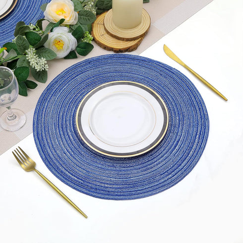 SHACOS Round Braided Placemats 15 inch Set of 6 Washable Kitchen Table Placemats for Home Wedding Party (Blue White, 6)...