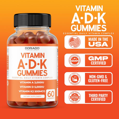 ADK Gummies Vitamin D3 K2 Gummies (60 Sugar Free Gummies) Vitamin D3 K2 10000iu/ 5000iu - ADK Vitamin Supplement - Vitamin ADK - Vitamin D & K - A...
