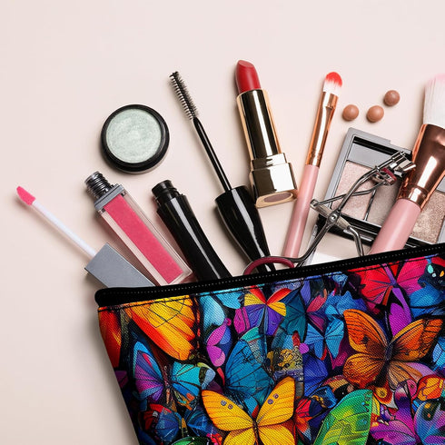Colorful Butterfly Makeup Bag Cosmetic Bag for Women,1Pcs Large Capacity Makeup Bags and 1Pcs Pencil Case Makeup Brushes Storage Bag Travel Toilet...