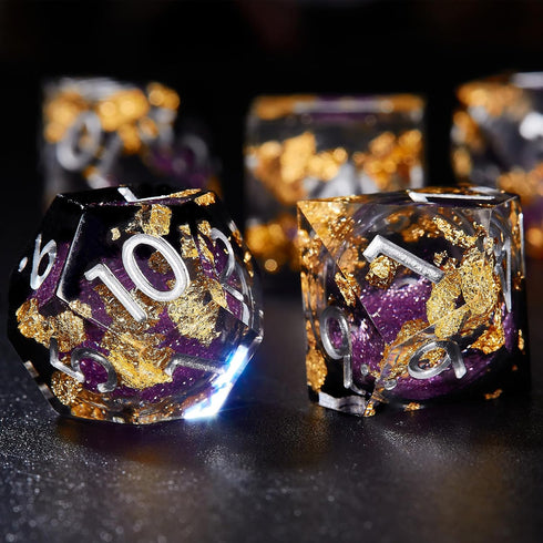 Joylord Sharp Edge Resin Dice Set for Dungeons and Dragons | Liquid Core & Gold Foil Design | Handcrafted Polyhedral DND Dice | RPG D and D Role P...
