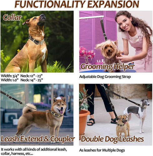 Leather Short Dog Leash,Adjustable Length Dog Leads,Extra Thick Genuine and Heavy-Duty Hardware Handmade Assembled with Extension Function Strong ...