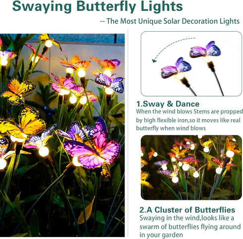 TONULAX Solar Garden Lights - Newest Swaying Butterfly Light, Swaying in The Wind, Solar Outdoor Lights, Yard Patio Pathway Decoration, High Flexi...