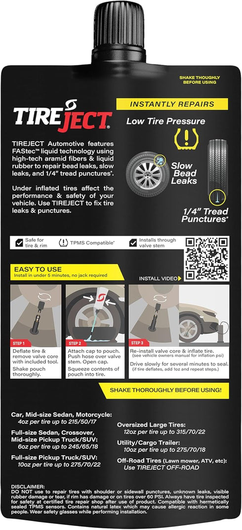 TireJect Automotive Full-Size Truck/SUV 2-in-1 Tire Sealant & Bead Sealer Kit for tire Repair of leaks and punctures...