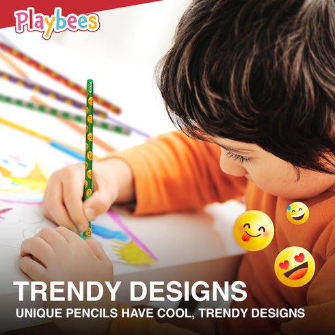 Emoticon Pencils - 36 Pack - Fun & Vibrant Writing Tools with Erasers - Assorted Emote Designs - Birthday Parties, Classroom Prizes, Goody Bag Stu...