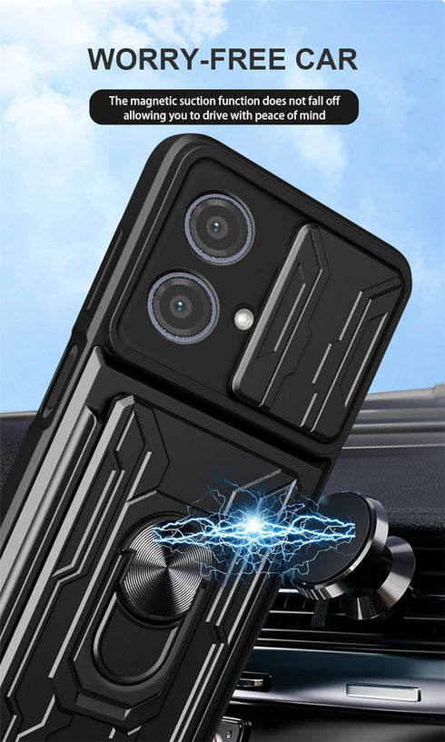 CCSmall for Motorola Edge 40 Neo 5G Case with Card Holder & Slide Camera Cover, Heavy Duty Protection Case with Ring Kickstand Cell Phone Case for...