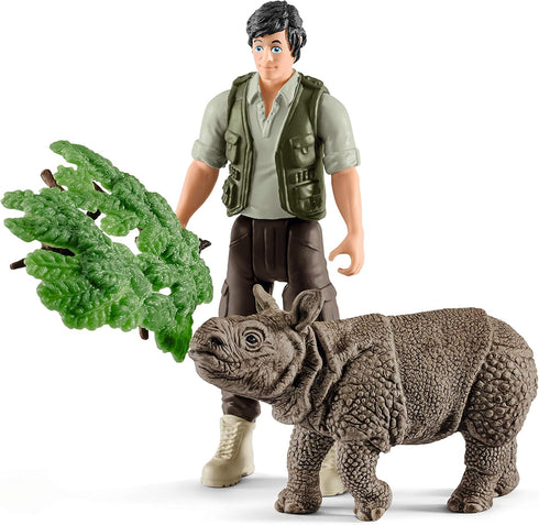 Schleich Ranger and Indian Rhinoceros Figurine Toy Play Set, Multicolor...
