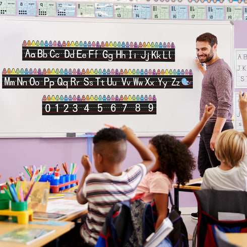 12 Pcs Alphabet Bulletin Board Set?Alphabet Poster Number 0-9 Line ABC Letters for Preschool Kindergarten Classroom Wall Decor (Crayon)...