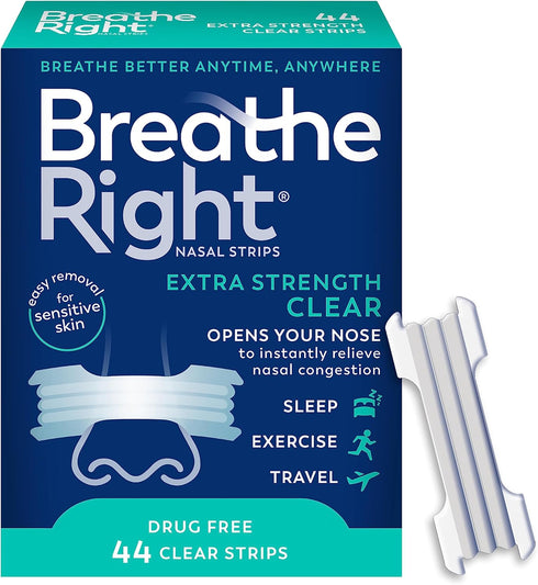 Breathe Right Nasal Strips | Extra Strength | Clear | For Sensitive Skin I Drug-Free Snoring Solution & Nasal Congestion Relief Caused by Colds & ...