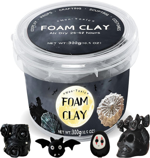 Black Moldable Cosplay Foam Clay (300 Gram) Air Dry Clay - High Density and Perfect for Intricate Designs | Figures | Masks | Craft Projects | Gre...