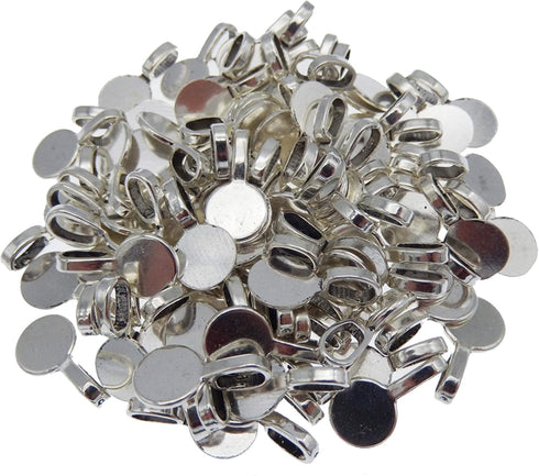 50 pcs Metal Glue On Bails Charms Round Silver Bracelets Earrings Necklaces Pendants Connectors DIY Jewelry Making Crafting Findings 18x10mm...