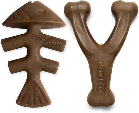 Benebone 2-pack Fishbone/Wishbone Durable Dog Chew Toys, Real Fish, Real Bacon, Made in USA, Medium...