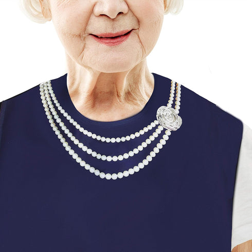 Adult Bibs for Women, Wipe ‘n Wear™ Clothing Protectors for Eating, Senior Adult Bib Crumb Catcher, Waterproof, Reusable, Washable (Pearl Necklace...