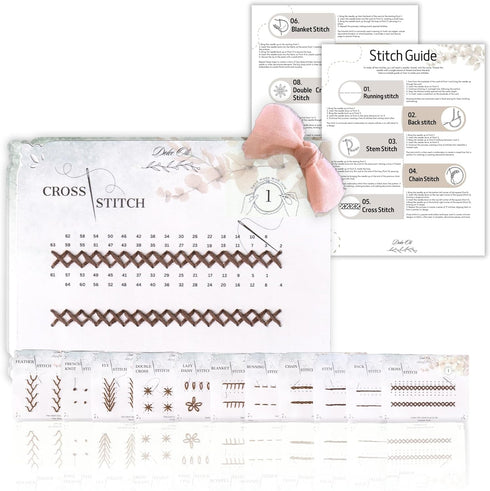 Embroidery Cards For Beginners Adults Kids, Learn 11 Basic Stitches DIY Kits, Includes Pre Perforated Cards, Easy to Follow Instructions, Clear Pa...