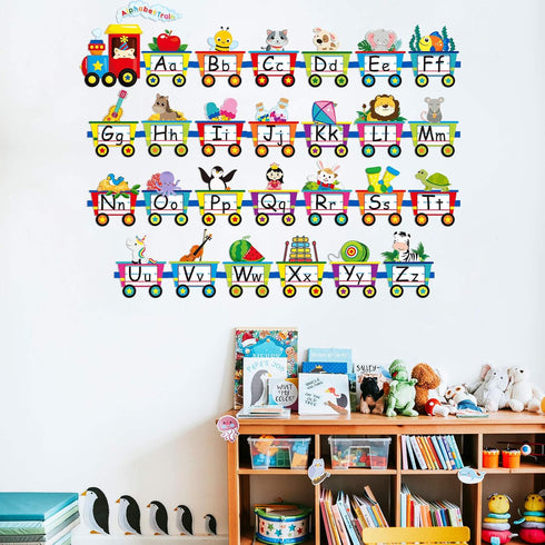 Outus 6 Pieces Alphabet Train Wall Decals Peel Stick Animals Alphabet Wall Sticker Early Learning Classroom Bedroom Nursery Playroom Decoration fo...