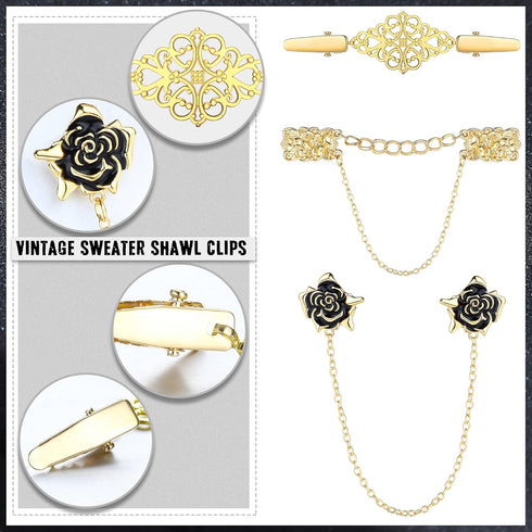 Ubjuliwa 11Pcs Vintage Cardigan Clips Dress Clips Back Cinch Clips Scarf Sweater Clips Shawl Pin Cloak Collar Shirt Brooch Clip for Women Girl...