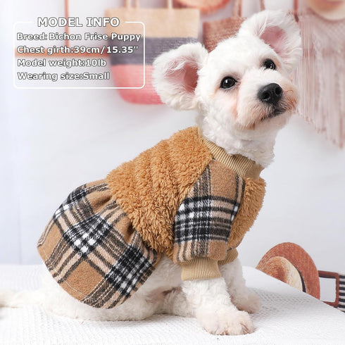 Dog Sweaters for Small Dogs Girl Fleece Fall Fog Sweater Dress with Plaid Tutu Thanksgiving Dog Clothes Outfit Female Holiday Pet Apparel,XXS...