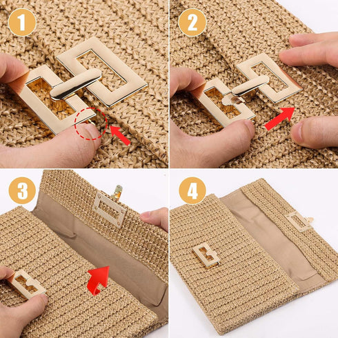 Straw Clutch, Summer Beach Straw Clutch Handbag Straw Tote Bag Boho Style Clutch Purse Handwoven Casual Small Envelope Straw Wallet for Women Girl...