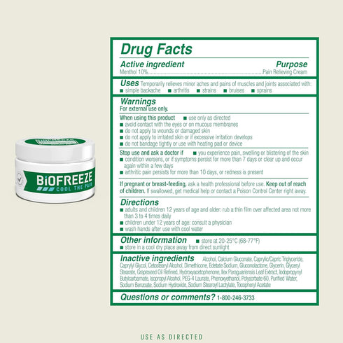Biofreeze Menthol Pain Relieving Cream 3 OZ Jar (Pack Of 2) For Pain Relief Associated With Sore Muscles, Arthritis, Simple Backaches, And Joint P...