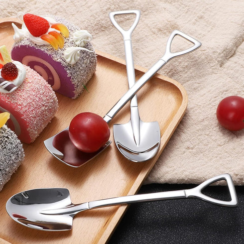 Dessert Spoon Set, 4 Pcs 6" Stainless Steel Spoons, Ice Cream Fruit Spoon for Home, Kitchen or Restaurant (Round Point Shovel 4 pcs)...