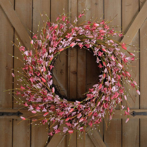 Bibelot 18inch Artificial Forsythia Flower Wreath, All Year Around Wreath for Front Door, Wedding Window Home Wall Indoor Front Door Decor (Pink, ...