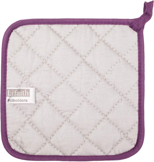 100% Cotton Kitchen Everyday Basic Terry Pot Holder Heat Resistant Coaster Potholder for Cooking and Baking Set of 5 Grape...