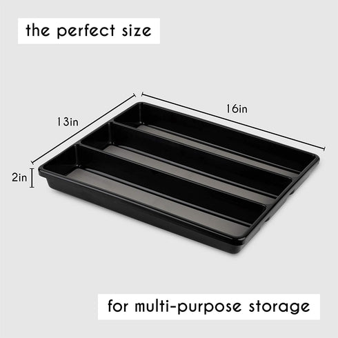 Kitchen Utensils Organizer | Utensil Tray Holder | Large Non-Slip Cutlery Drawer Organizer, 3 Compartment Multi-Purpose Home Organization, Black U...