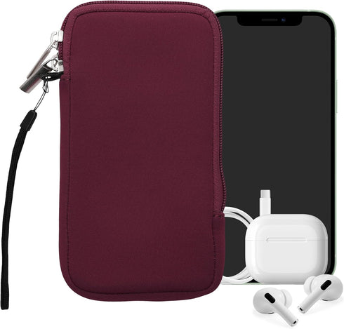 kwmobile Neoprene Phone Pouch Size XL - 6.7/6.8" - Universal Cell Sleeve Mobile Bag with Zipper, Wrist Strap - Berry...